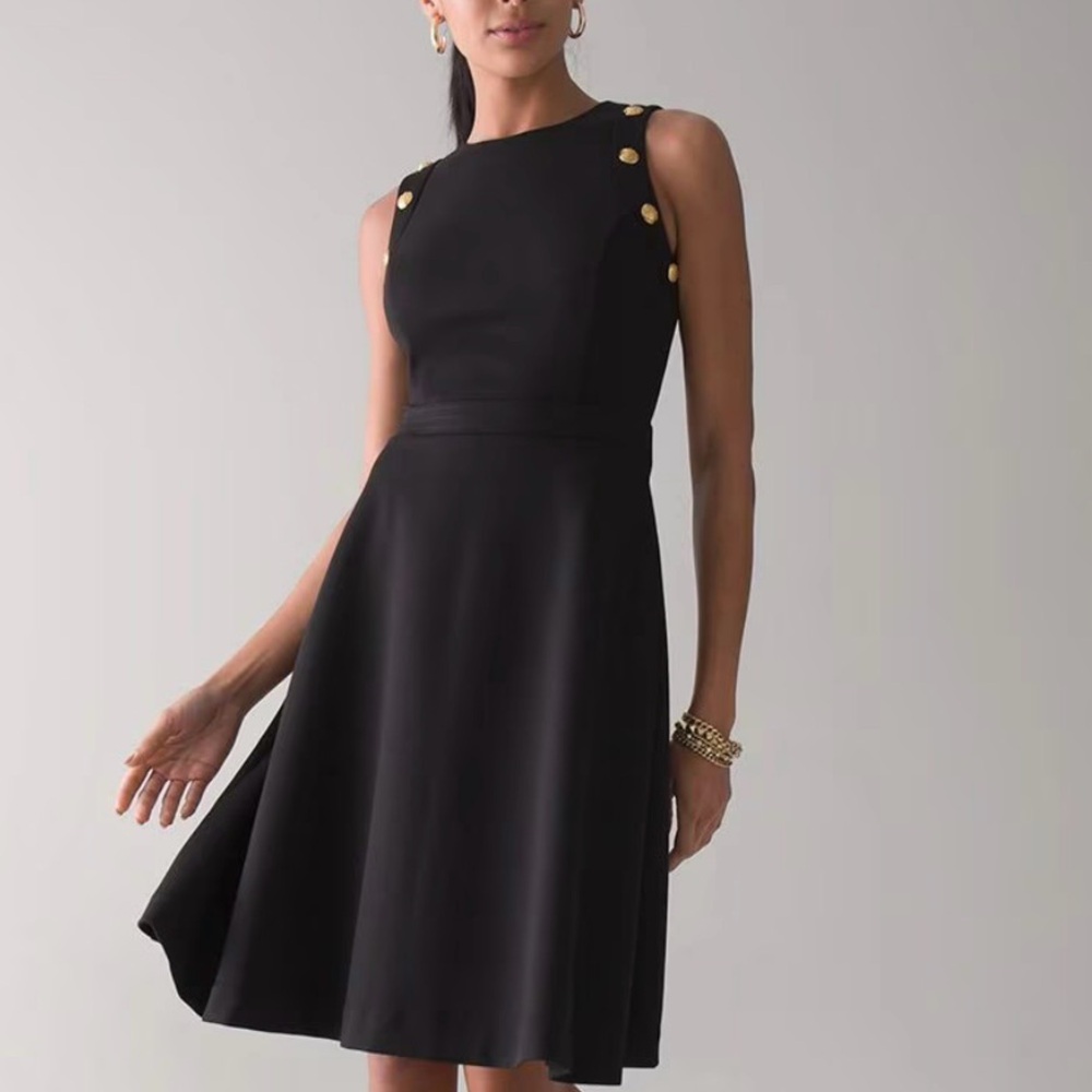 WHBM Luxe Stretch Button Detail Fit & Flare Dress